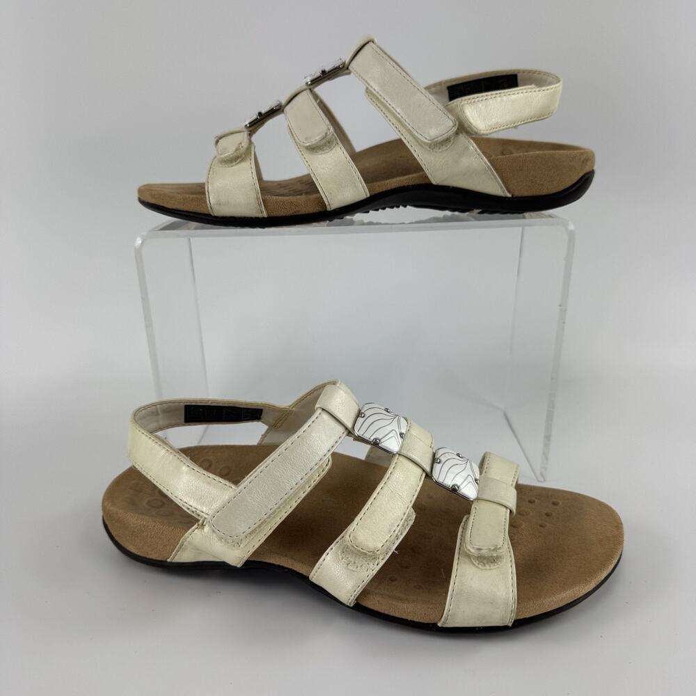 Vionic Orthotic Comfort Amber 3 Strap Open Toe Sandals Cream 7 READ!! Women's